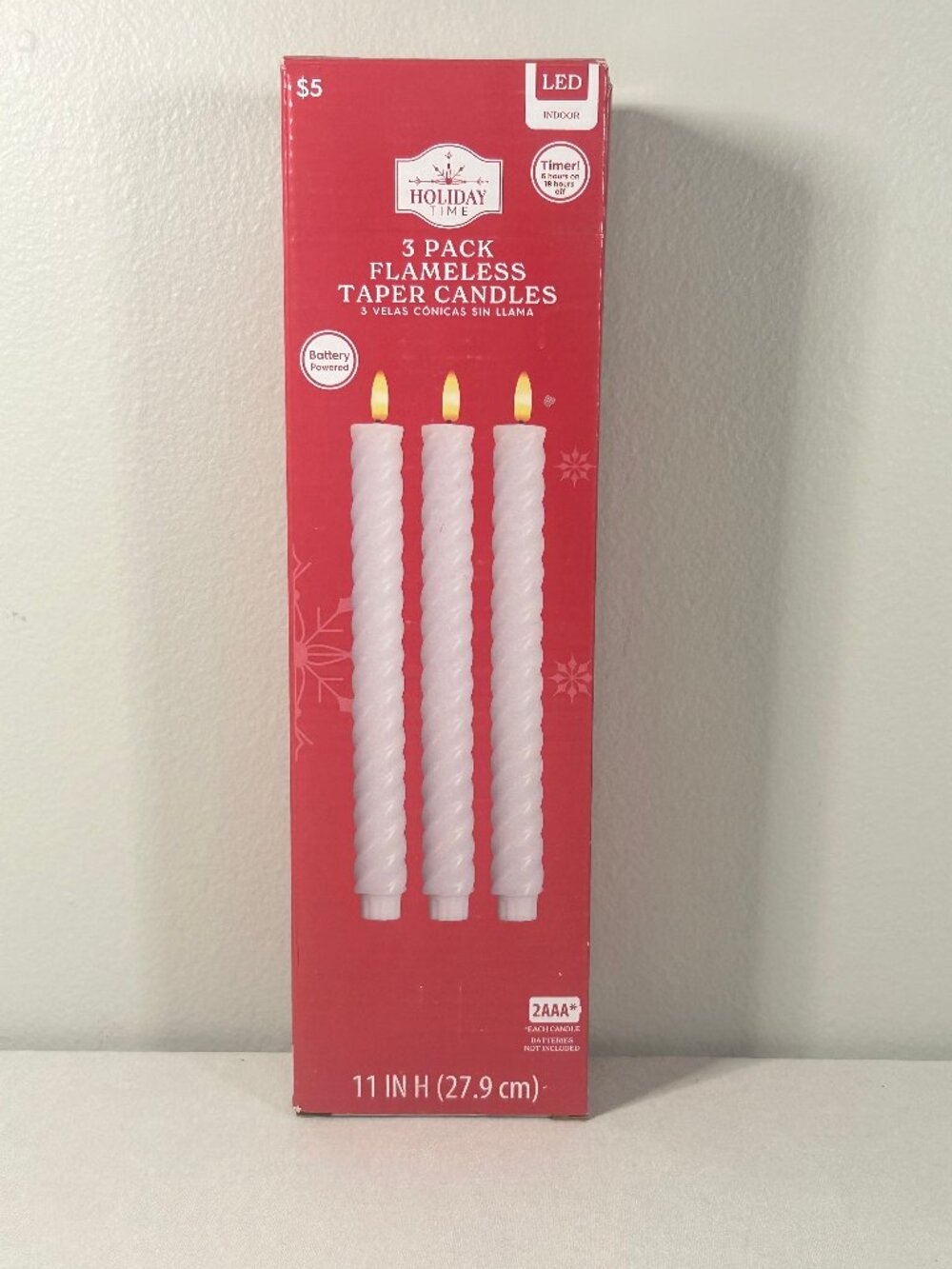 3 Pack White Flameless LED Taper Candles Spiral Twisted Battery Operated 11in